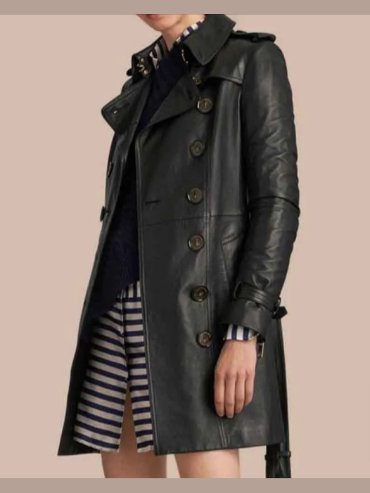 Womens Mid Length Leather Coat