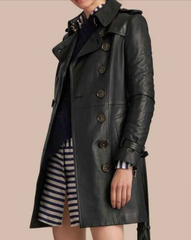 Womens Mid Length Leather Coat