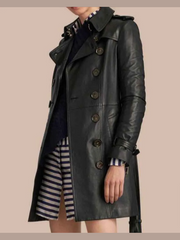 Womens Mid Length Leather Coat