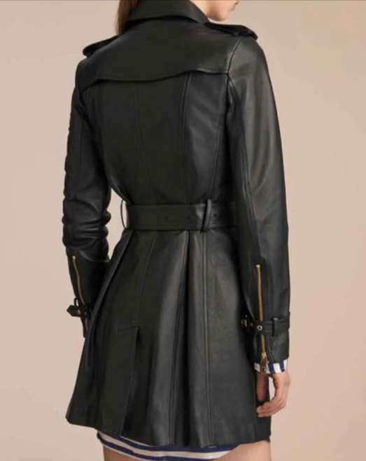 Womens Mid Length Leather Coat