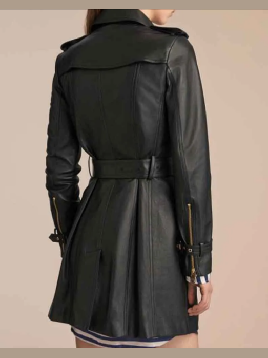 Womens Mid Length Leather Coat