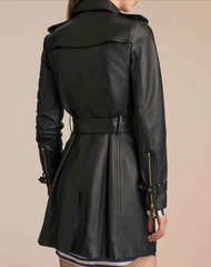 Womens Mid Length Leather Coat