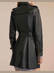 Womens Mid Length Leather Coat