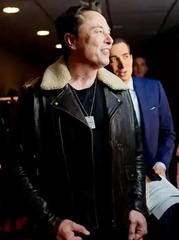 Elon Musk Black Leather Aviator Jacket