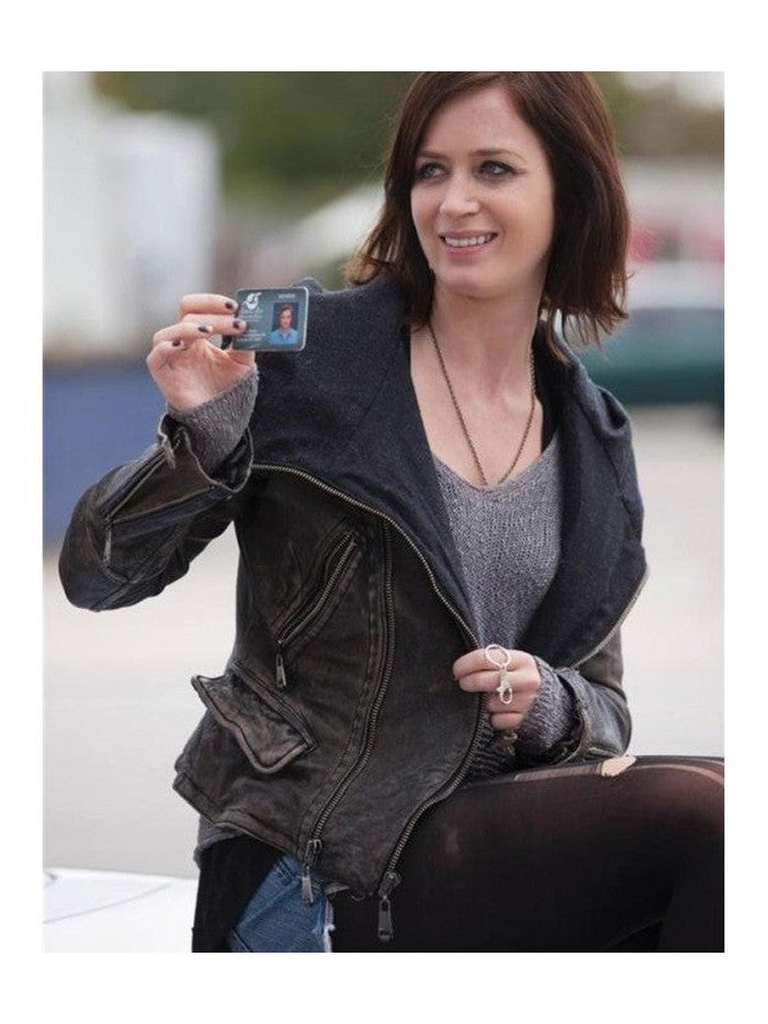 Emily Blunt Arthur Newman Mike Hooded Leather Jacket
