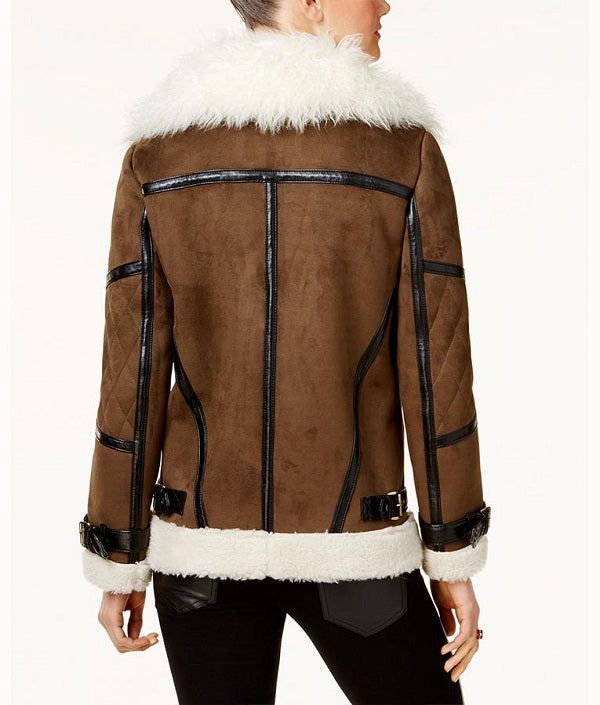 Asymmetrical Faux Leather Shearling Jacket