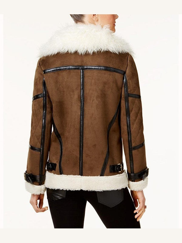 Asymmetrical Faux Leather Shearling Jacket