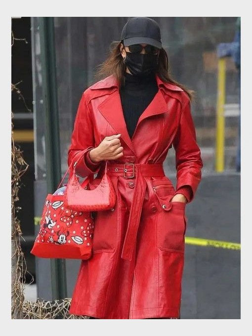 Irina Shayk Red Leather Coat