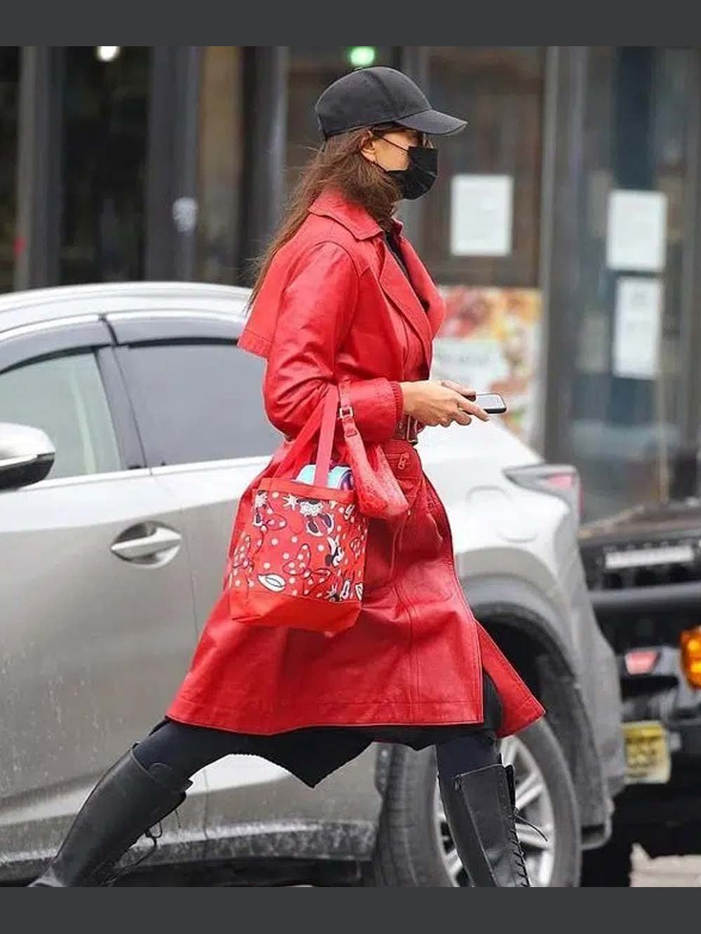 Irina Shayk Red Leather Coat