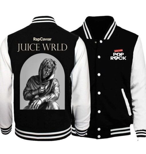 Juice Wrld Black and White Pop Rock Letterman Jacket