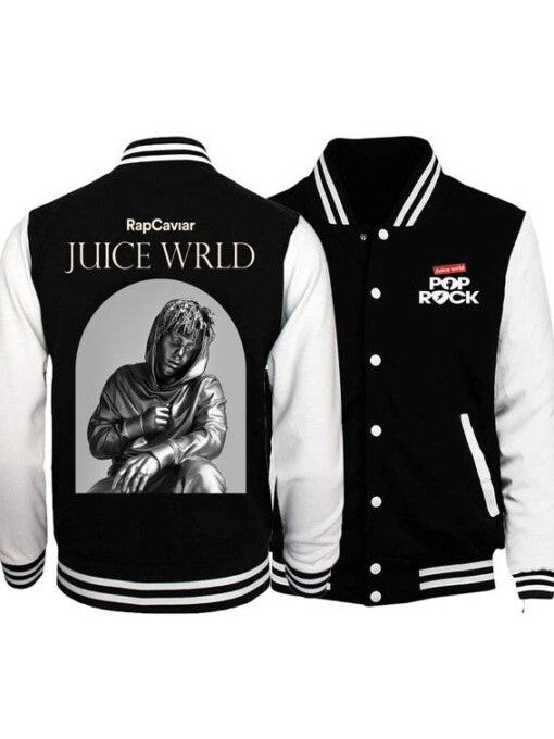 Juice Wrld Black and White Pop Rock Letterman Jacket