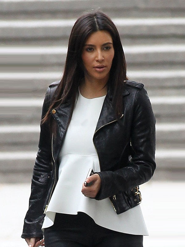 Kim Kardashian Black Biker Leather Jacket