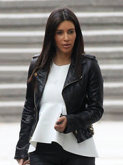 Kim Kardashian Black Biker Leather Jacket