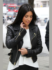 Kim Kardashian Black Biker Leather Jacket