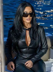 Kim Kardashian Monaco Grand Prix 2026 Black Leather Jacket