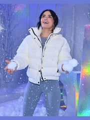 Lucy Hale Alo’s Winter House White Hooded Jacket