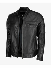 Mens Black Cafe Racer Leather Jacket