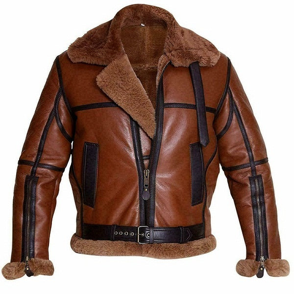 Men's Classic B3 Aviator Brown Leather Full Shearling Jacket