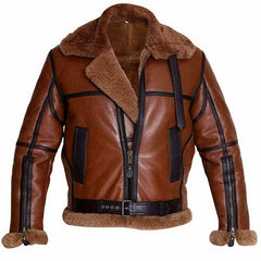 Men's Classic B3 Aviator Brown Leather Full Shearling Jacket