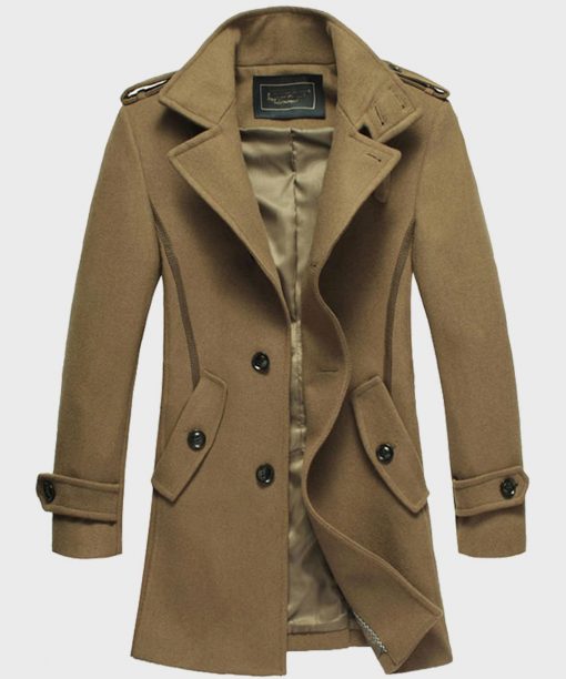 Mens Brown Mid-Length Wool Coat