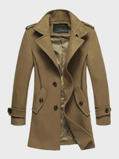 Mens Brown Mid-Length Wool Coat