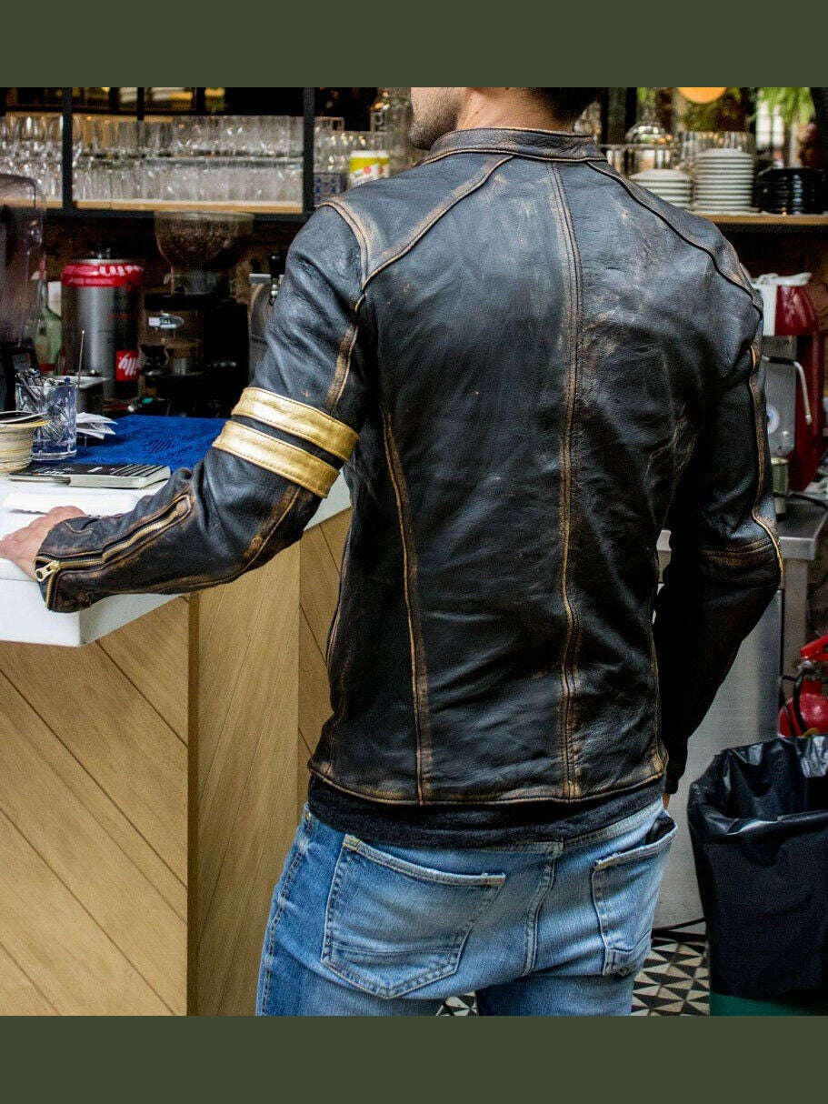 Mens Vintage Cafe Racer Motorcycle Distressed Biker Jacket