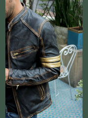 Mens Vintage Cafe Racer Motorcycle Distressed Biker Jacket