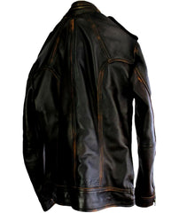 Mens Vintage Distressed Black Biker Motorcycle Cafe Racer Real Leather Jacket