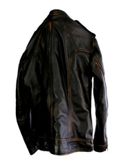 Mens Vintage Distressed Black Biker Motorcycle Cafe Racer Real Leather Jacket