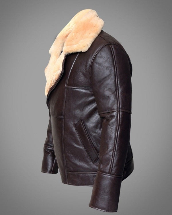 Full Shearling Dark Brown Leather Bomber Jacket