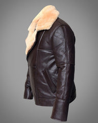 Full Shearling Dark Brown Leather Bomber Jacket