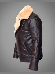 Full Shearling Dark Brown Leather Bomber Jacket
