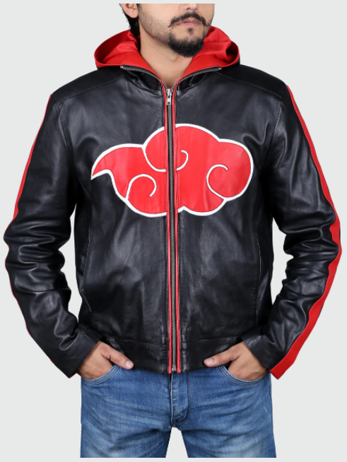 Naruto Akatsuki Leather Jacket with Hood