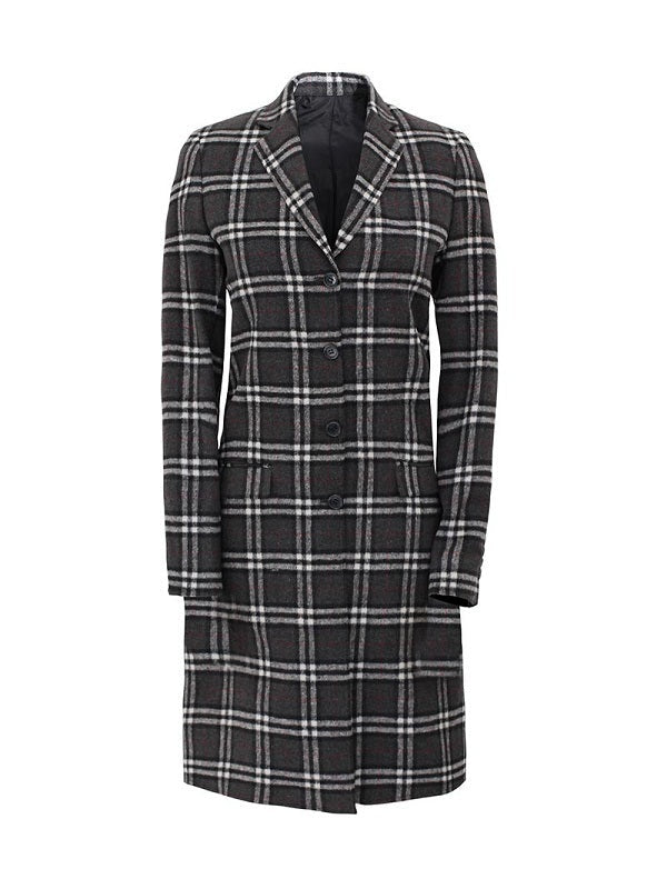 Women Single Breasted Plaid Wool Coat