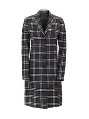 Women Single Breasted Plaid Wool Coat