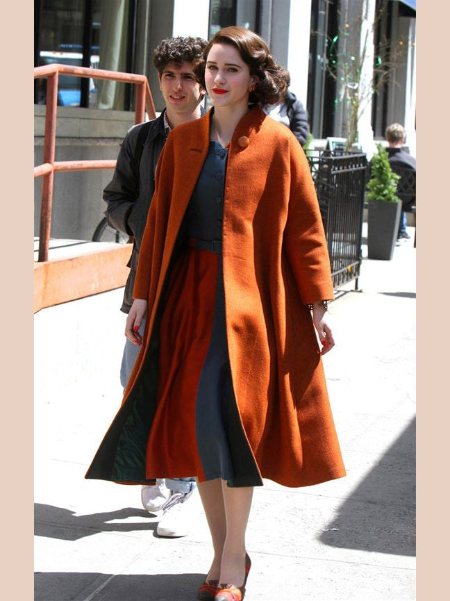 Rachel Brosnahan The Marvelous Mrs. Maisel Orange Coat