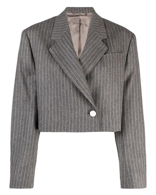 Black-ish Rainbow Johnson Gray Pinstripe Cropped Blazer