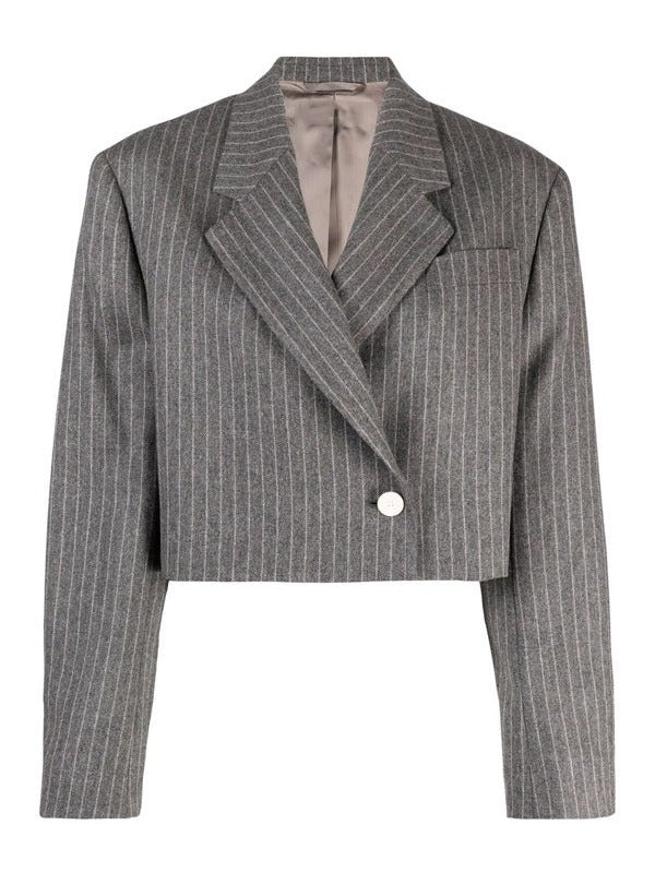 Black-ish Rainbow Johnson Gray Pinstripe Cropped Blazer