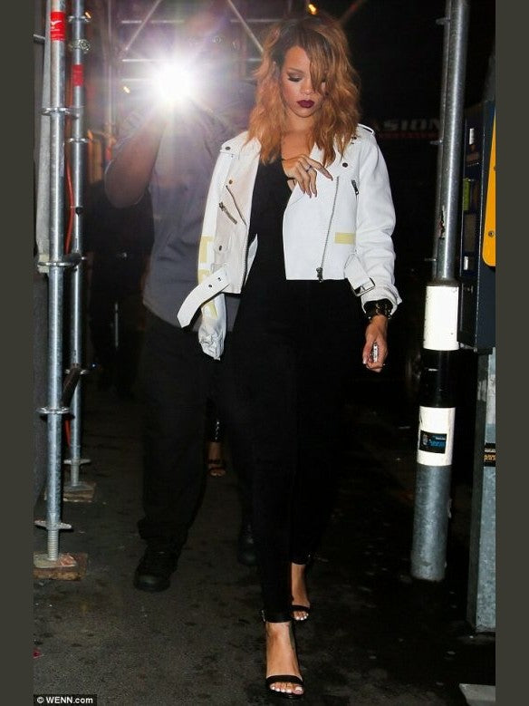 Rihanna White Biker Leather Jacket