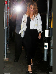 Rihanna White Biker Leather Jacket