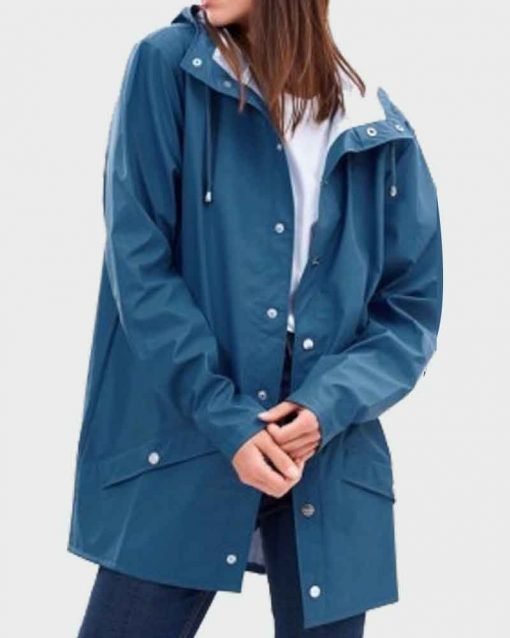 Sandra Oh Killing Eve Season 03 Polastri Blue Hooded Coat