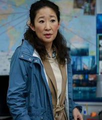 Sandra Oh Killing Eve Season 03 Polastri Blue Hooded Coat
