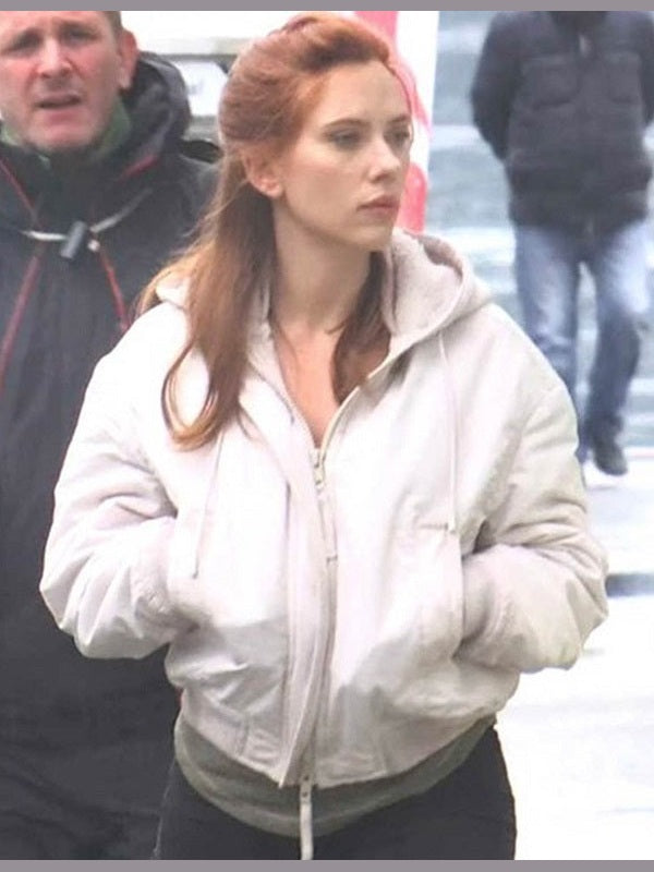 Scarlett Johansson Black Widow White Hooded Jacket