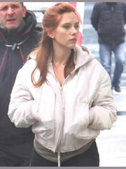 Scarlett Johansson Black Widow White Hooded Jacket