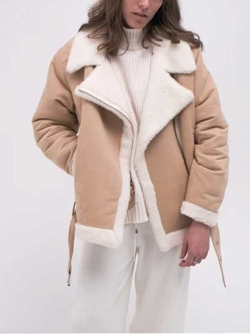 Women’s Sheepskin Aviator Beige Shearling Jacket