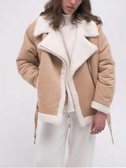 Women’s Sheepskin Aviator Beige Shearling Jacket
