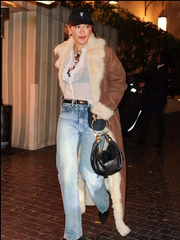 LA 2026 Rita Ora Brown Shearling Coat