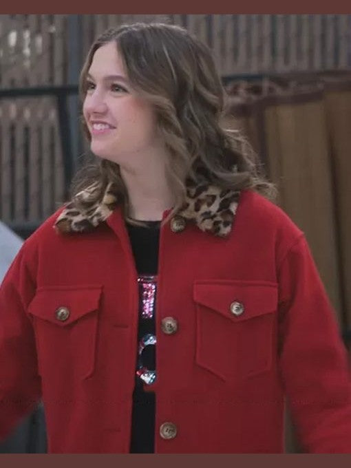 Side Hustle Presley Leopard Collar Red Coat