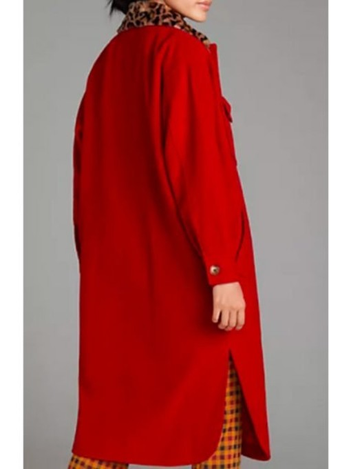 Side Hustle Presley Leopard Collar Red Coat