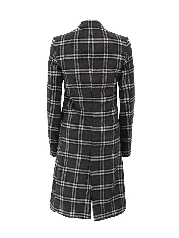 Women Single Breasted Plaid Wool Coat
